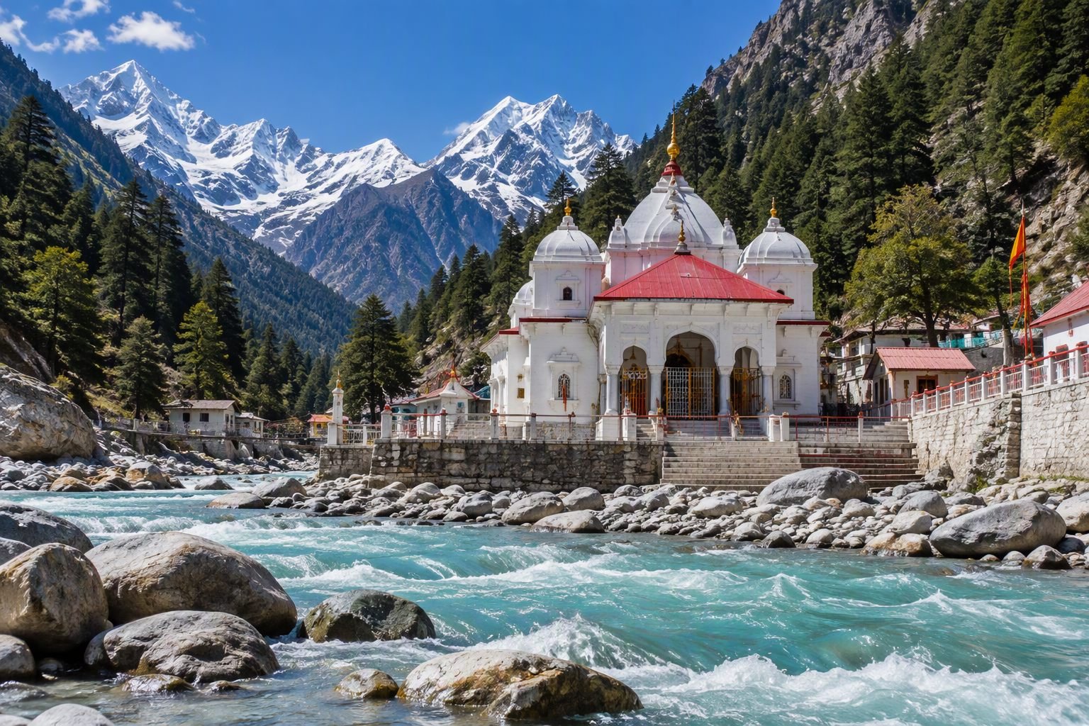 Gangotri temple beside the Bhagirathi river