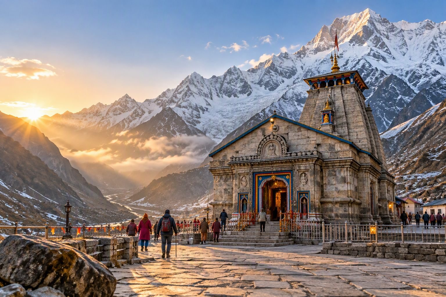Kedarnath temple at sunrise in the Garhwal Himalayas